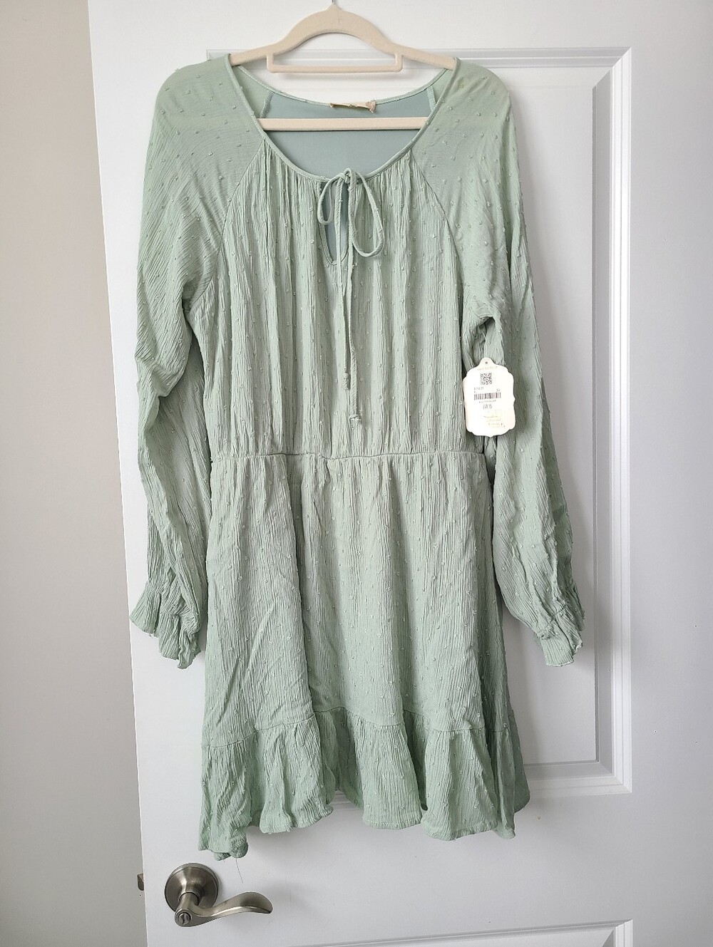 Altar's State Light Mint Green Clip Dot Long Sleeve  Mini Dress